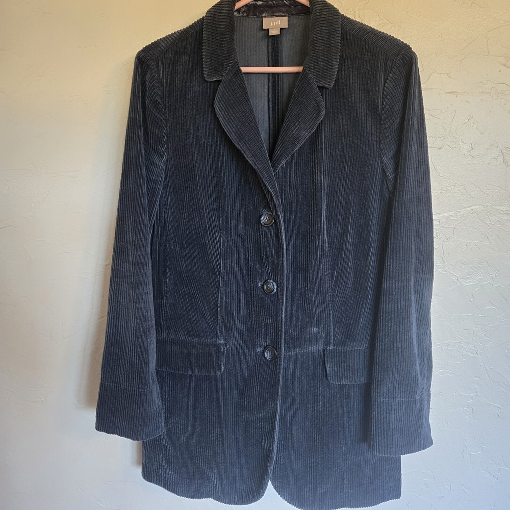 J. Jill Sz S Blue Wide Whale Corduroy Velvet Jacket Coat Blazer